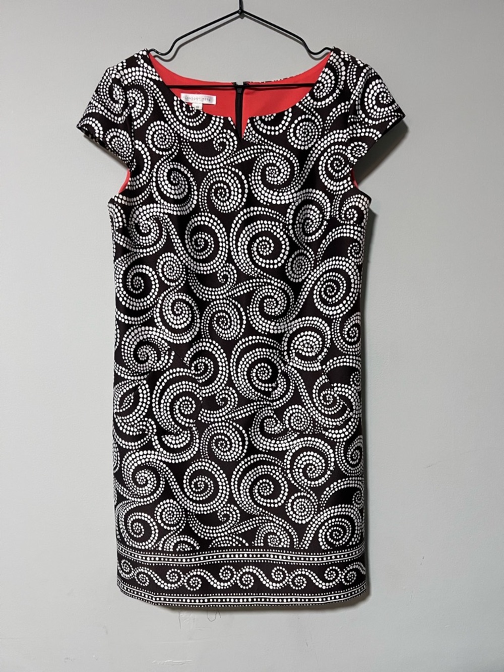 London Times Women’s Size 10 Brown White Shift Dress With Pockets Cap Sleeve